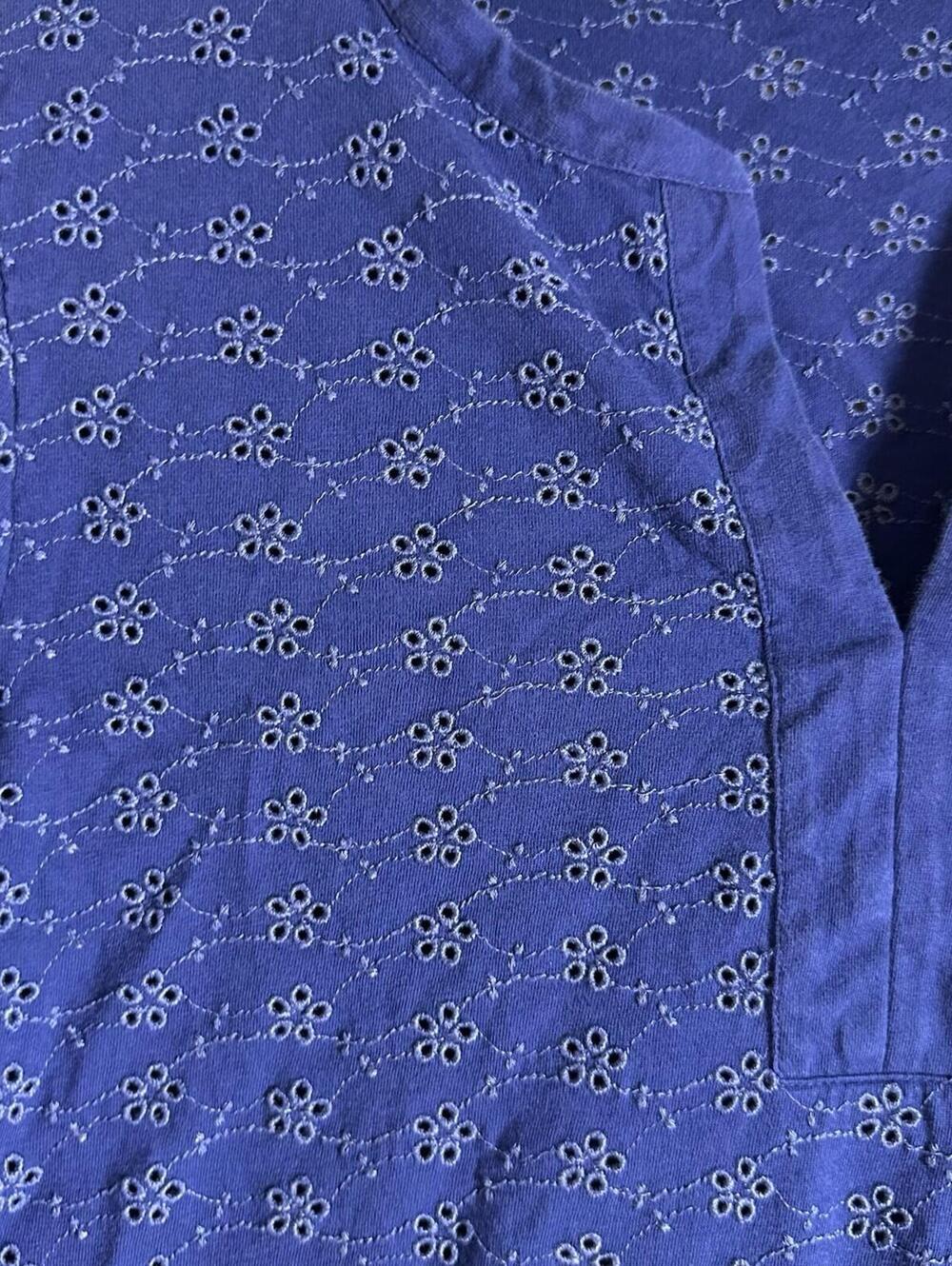J. JILL Cotton Pullover 3/4 Sleeve Blouse Navy Blue Eyelet Lace V Neck Sz XL - Picture 6 of 15